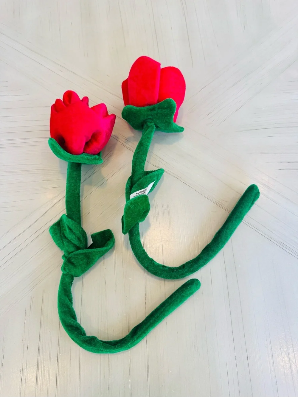 Set of 2 Bendable Long Stem Red Felt Roses | Plush Fabric Flowers | Craft & Gift